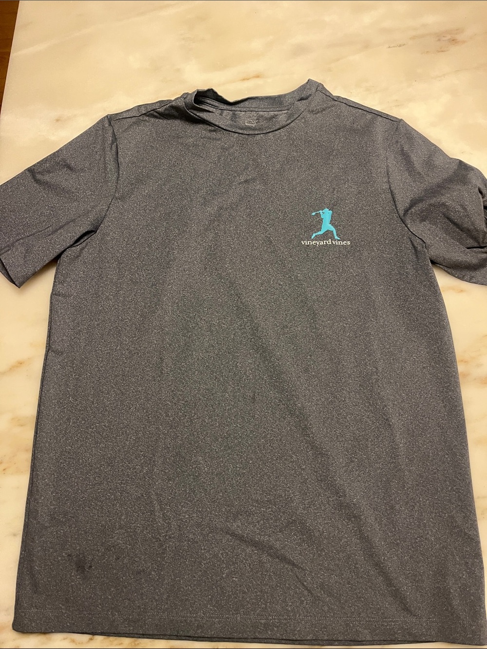 Vineyard Vines Gray Short Sleeve Tee with Teal Whale Logo